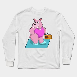 Hippo at Fitness with Radio Long Sleeve T-Shirt